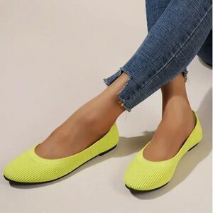 Knit mesh neon yellow flats